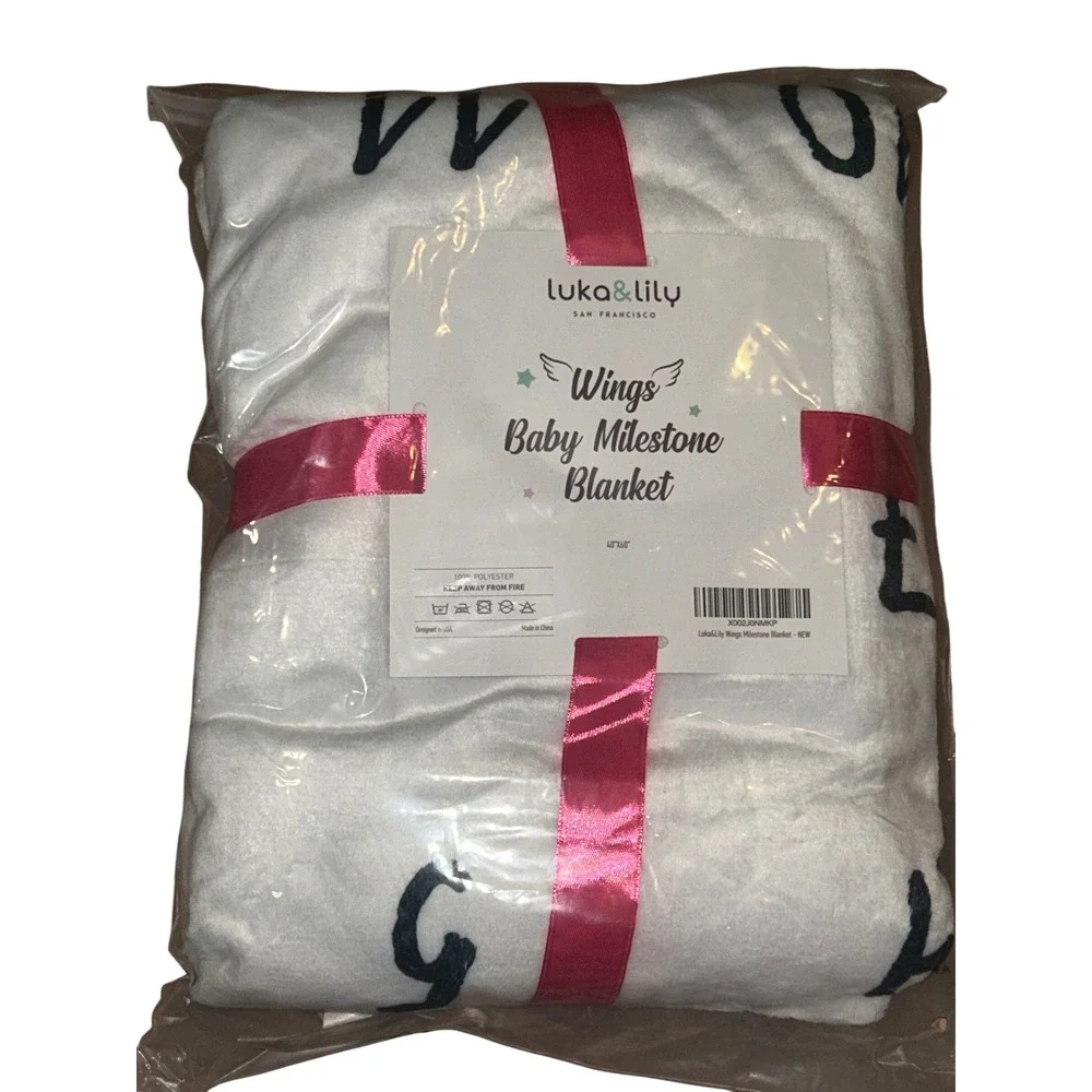 Luka & Lily Wings Baby‎ Milestone Blanket Set White Pink Angel Wings 40x60 NEW